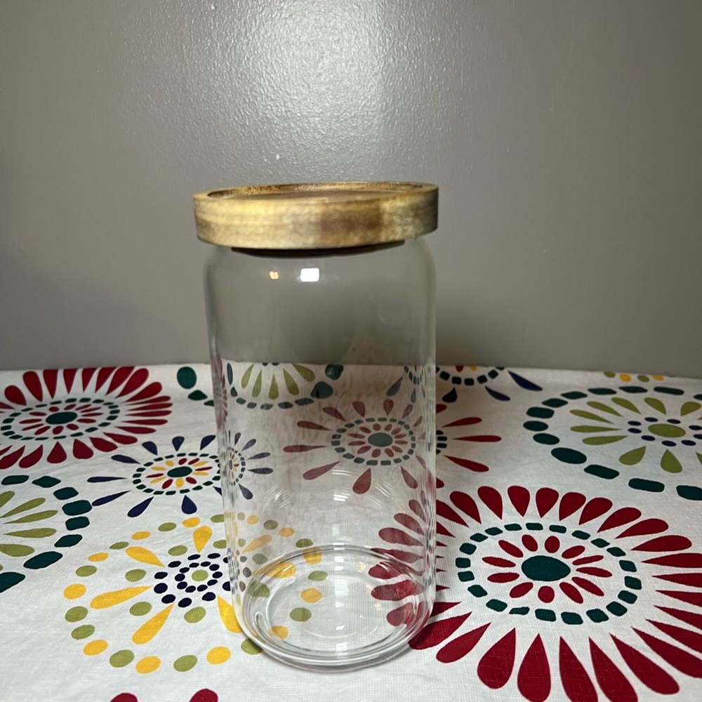 Clear Glass Storage Canister Holder With Bamboo Lid